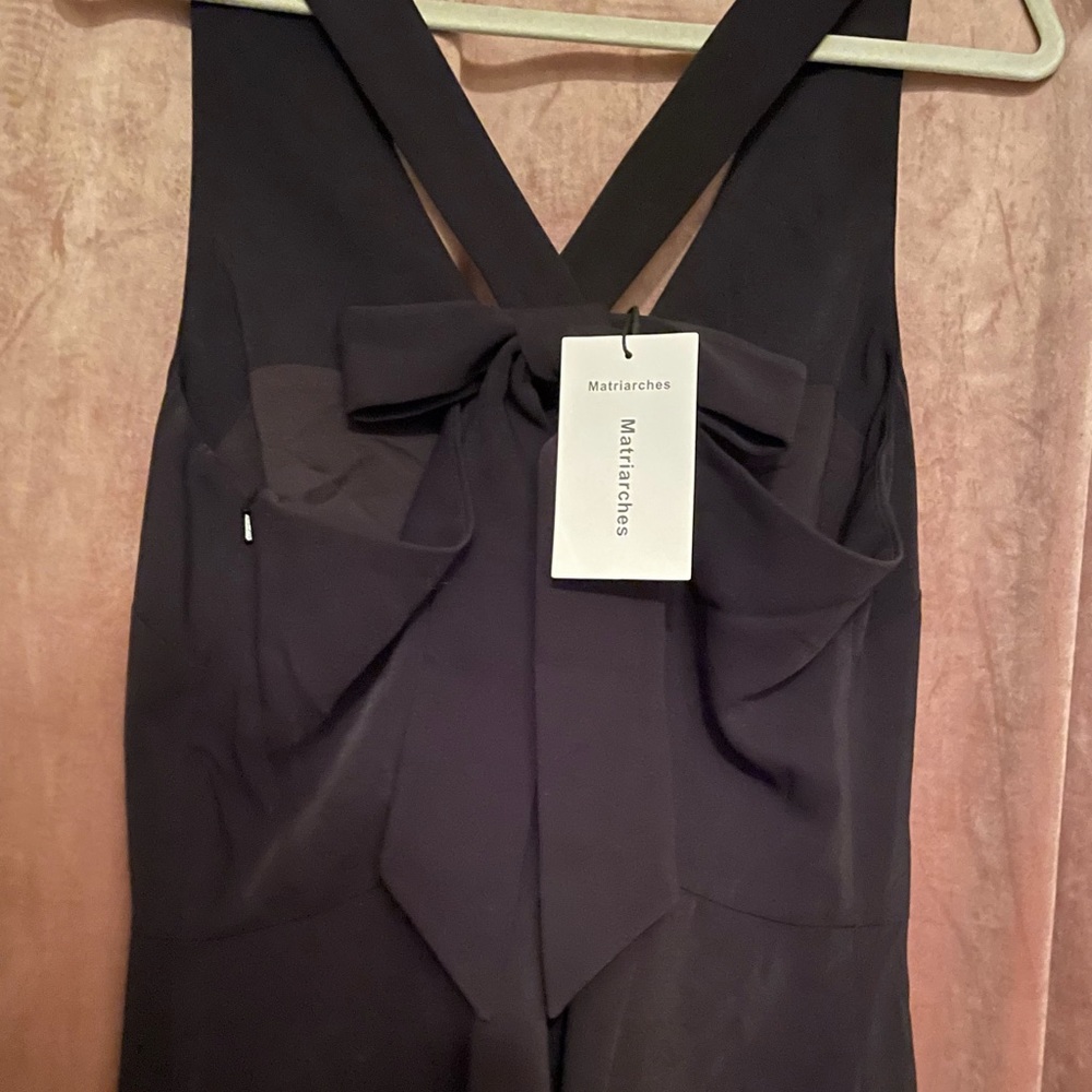 Black V-Neck Sleeveless Backless Bowknot Dress A Line Fit and Flare Flowy - Picture 5 of 11